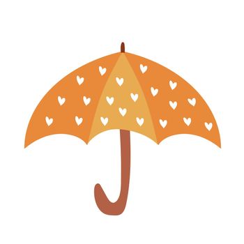 Doodle open umbrella with heart print on white background. Vector umbrella for autumn design