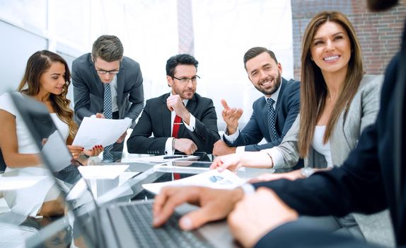 Businessman using laptop during a meeting of the Board of Directors.people and technology