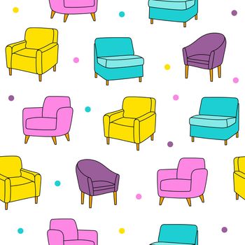 Vector seamless pattern with hand drawn accent chairs. Beautiful design elements, perfect for prints and pattern.