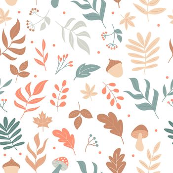 Autumn elements seamless pattern. Endless pattern for packaging, design, cards, textiles. White background