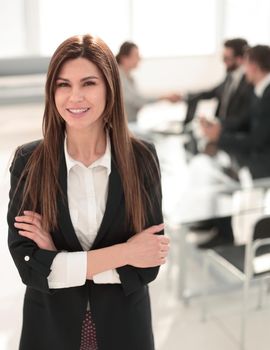 modern business woman standing in Bank office.business people