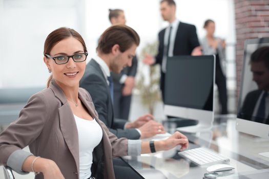 portrait of a successful business woman in the workplace.business concept