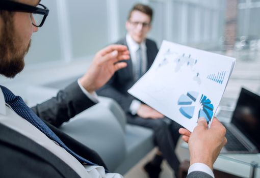 close up.employees analyze statistical data.business concept