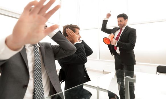 business background.employees listen to their boss.the business metaphor