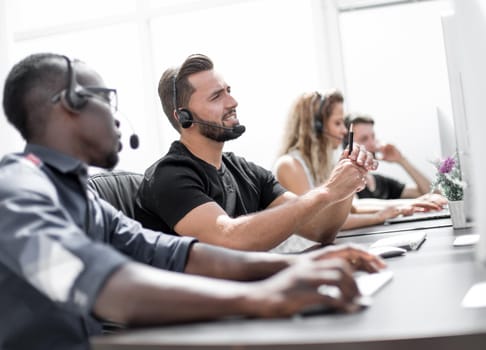 employees of the business center in the workplace .business background