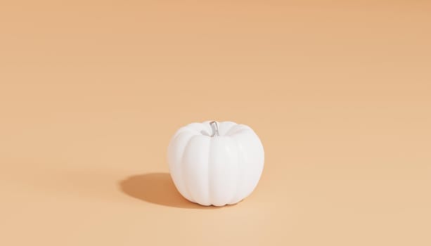 White pumpkin on beige minimal background for advertising on autumn holidays or sales, 3d render