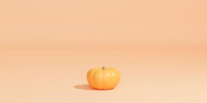 Pumpkin on beige background for advertising on autumn holidays or sales, 3d banner render