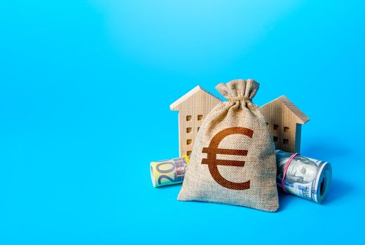 Houses and assets euro money. Asset, financial and resource management. Property real estate. Savings. Payment of taxes. Bookkeeping accounting. Building up capital, saving from inflation risks.