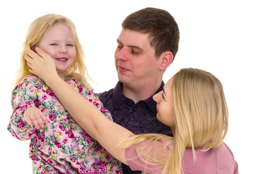 Happy family couple on a black background. Studio portrait.