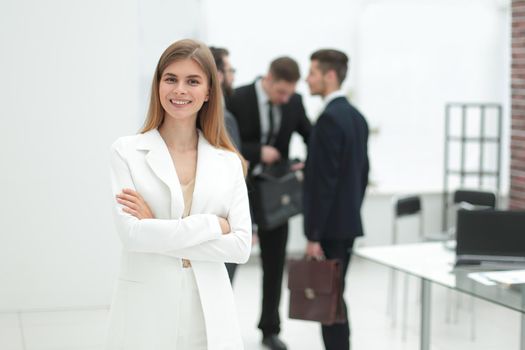 modern business woman standing in office.photo with copy space