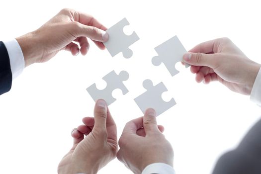 man, is, trying, to, connect, couple, puzzle, piece., Symbol, association, connection., Concept, business, strategy.