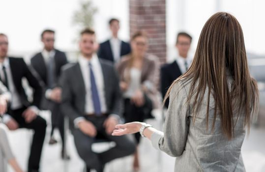 business woman makes a report at a business conference.business concept