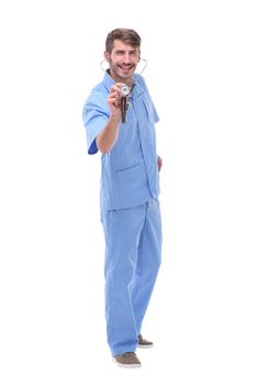 in full growth.medical doctor with stethoscope.isolated on white background