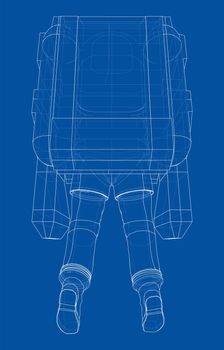 Astronaut concept. 3d illustration. Wire-frame or blueprint style