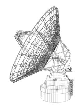 Radio Telescope concept outline. 3d illustration. Wire-frame style