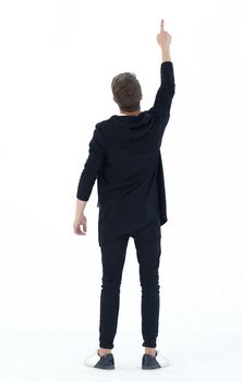 rear view. modern guy looking at copy space.isolated on white background