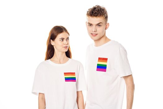 couple Flag lgbt transgender sexual minorities light background. High quality photo