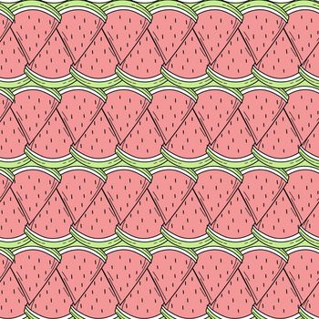 Seamless pattern of color hand drawn watermelons for design. Endless pattern on pink background for print, textile, packaging, menu