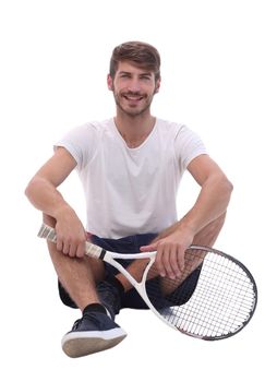 sporty young man with tennis racket. photo with copy space