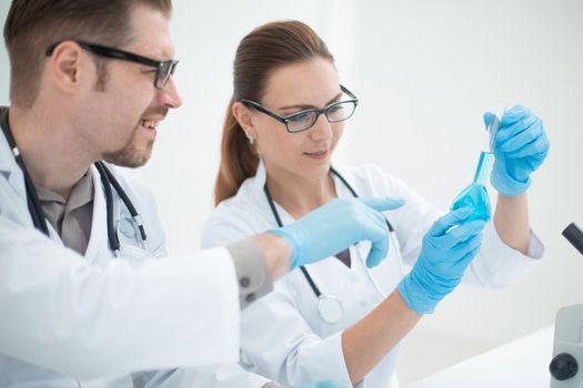 close up.researchers are discussing the results of experiments.people and technology