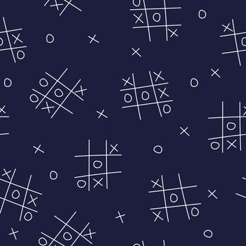 Tic-tac-toe seamless background on dark blue. Vector illustration. Design for fabric or packaging