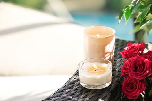 Scented candles collection as luxury spa background and bathroom home decor, organic aroma candle for aromatherapy and relaxed atmosphere, beauty and wellness.