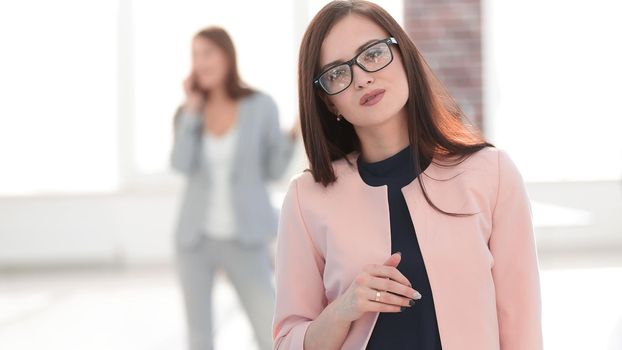 successful business woman shows a thumb up.photo with copy space