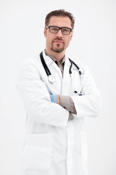 Portrait of medical specialist with stethoscope.science and health