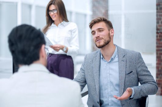 business people talk in the Bank office.business concept
