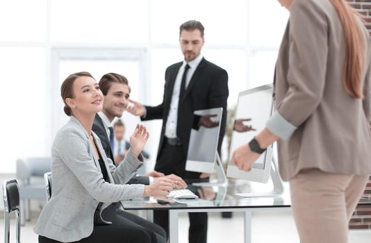 business team discussing new information.photo with text space