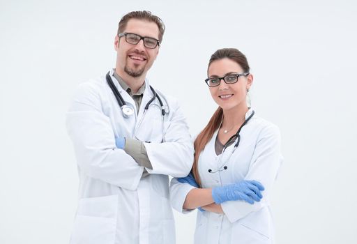 portrait of two successful medical specialists.the concept of health