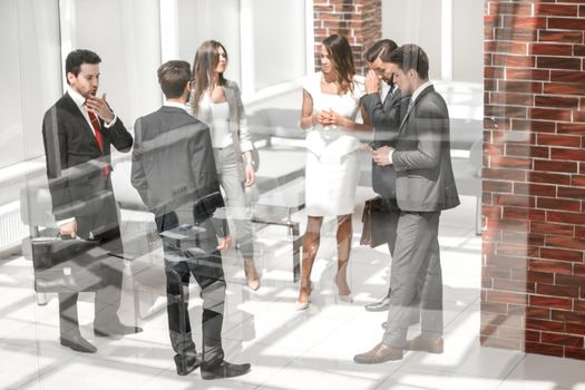 group of business people standing in the Bank hall.photo with copy space
