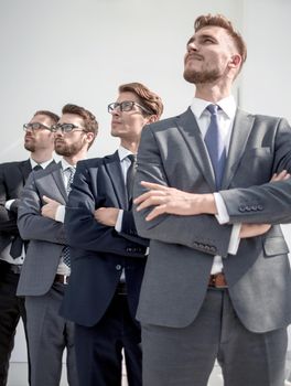 group of professional company employees looking at a copy space.vision for the future