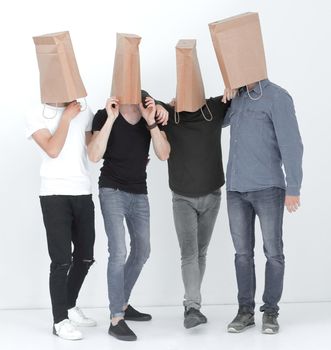 men with a package for shopping instead of the head