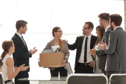 boss introduces the business team with the new employee.the concept of the first working day