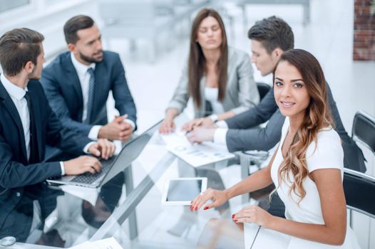 business team discussing financial data .photo with copy space