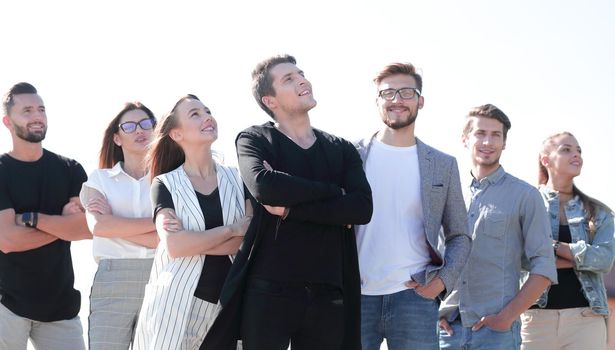 group of successful youth looking at a copy space. photo with text space