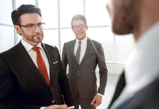 Manager shaking the hand of the customer.photo with copy space