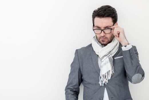 in full growth.attentive business man on white background.photo with copy space