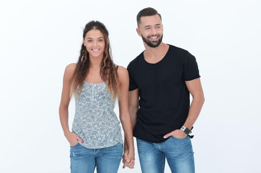 portrait of a smiling young couple .isolated on white background