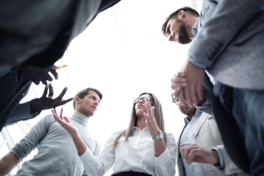 bottom view.business woman discusses with the business team new ideas.photo with copy space