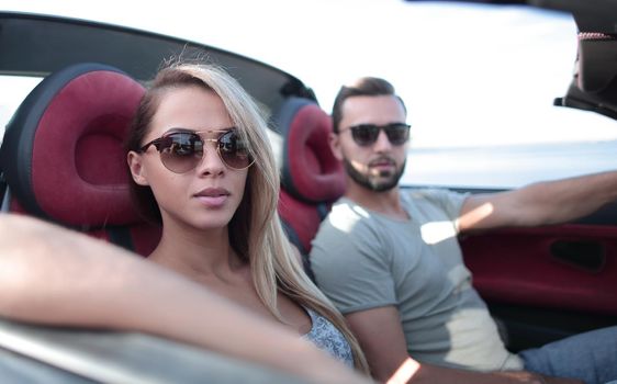 close up.the couple traveling in a convertible.travel together