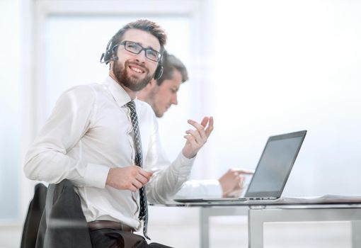 business center consultants at the Desk.photo with copy space