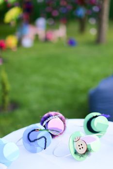 Colored hats as decoration and children handmade.