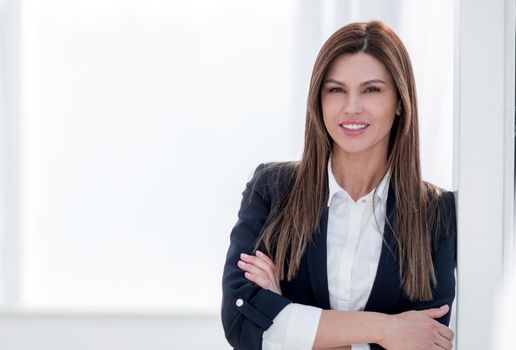 Close up portrait of young woman in business suit.photo with copy space
