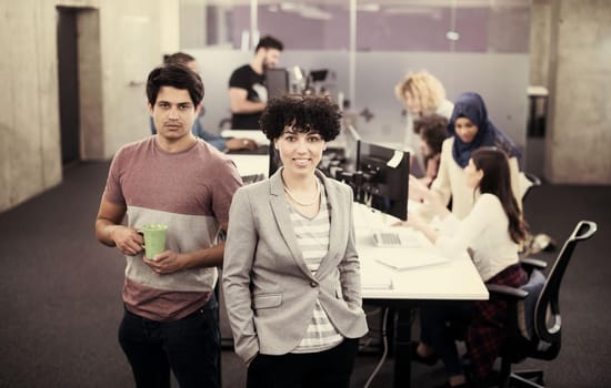 Portrait Of Successful Multiethnic Business team Entrepreneur At Busy startup Office