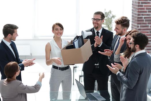 boss and business team meet new employee.photo with copy space
