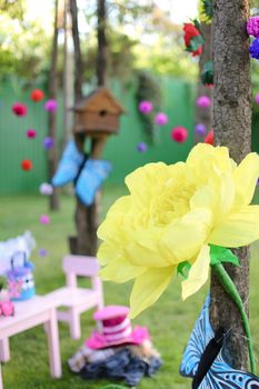 Yellow flower and different decorations in summer camp.