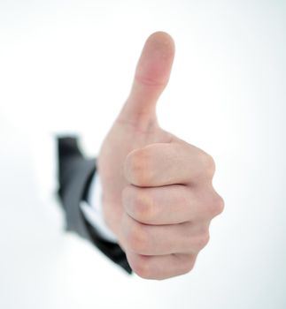 close up.businessman showing thumb up.photo with copy space