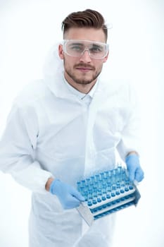 close up.portrait of a modern scientist on a white background